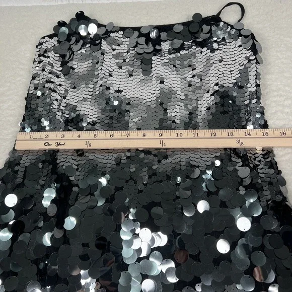 NWT Avec Les Filles Mini Slip Dress 4 Sparkling Sequin Party Black‎ Silver - Picture 7 of 12